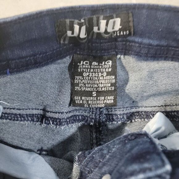 JC & JQ Womens Blue Dark Wash High Rise Stretch Denim Flared Jeans Size Small - Picture 2 of 8